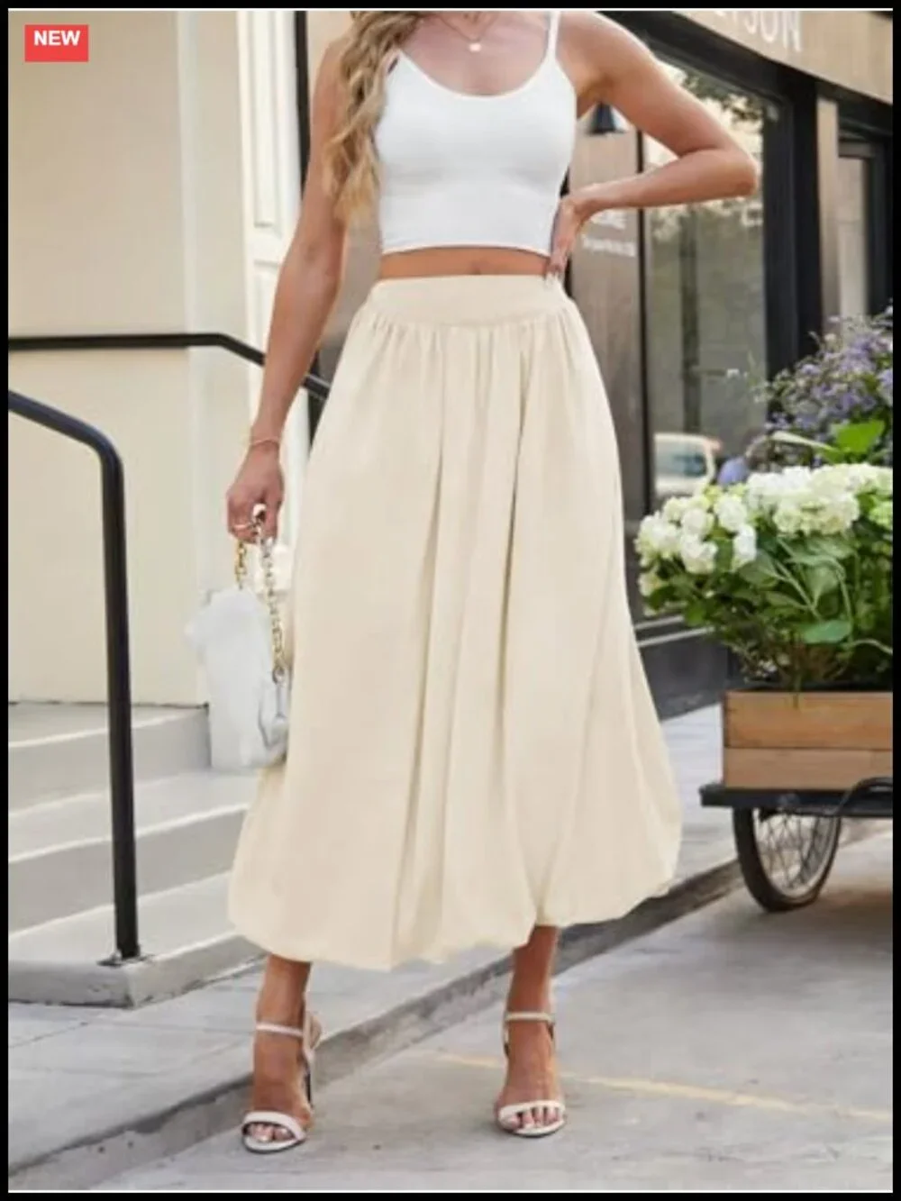 Bubble Maxi Skirt Elastic Waist Pockets A-Line Y2K Summer Long Skirt